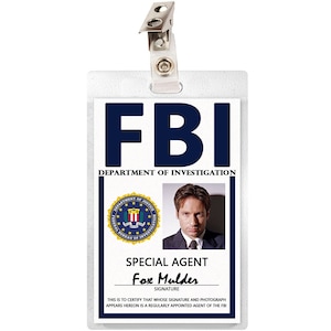 X FILES Fox Mulder ID Badge Name Tag Card Laminate Costume Cosplay Prop Halloween