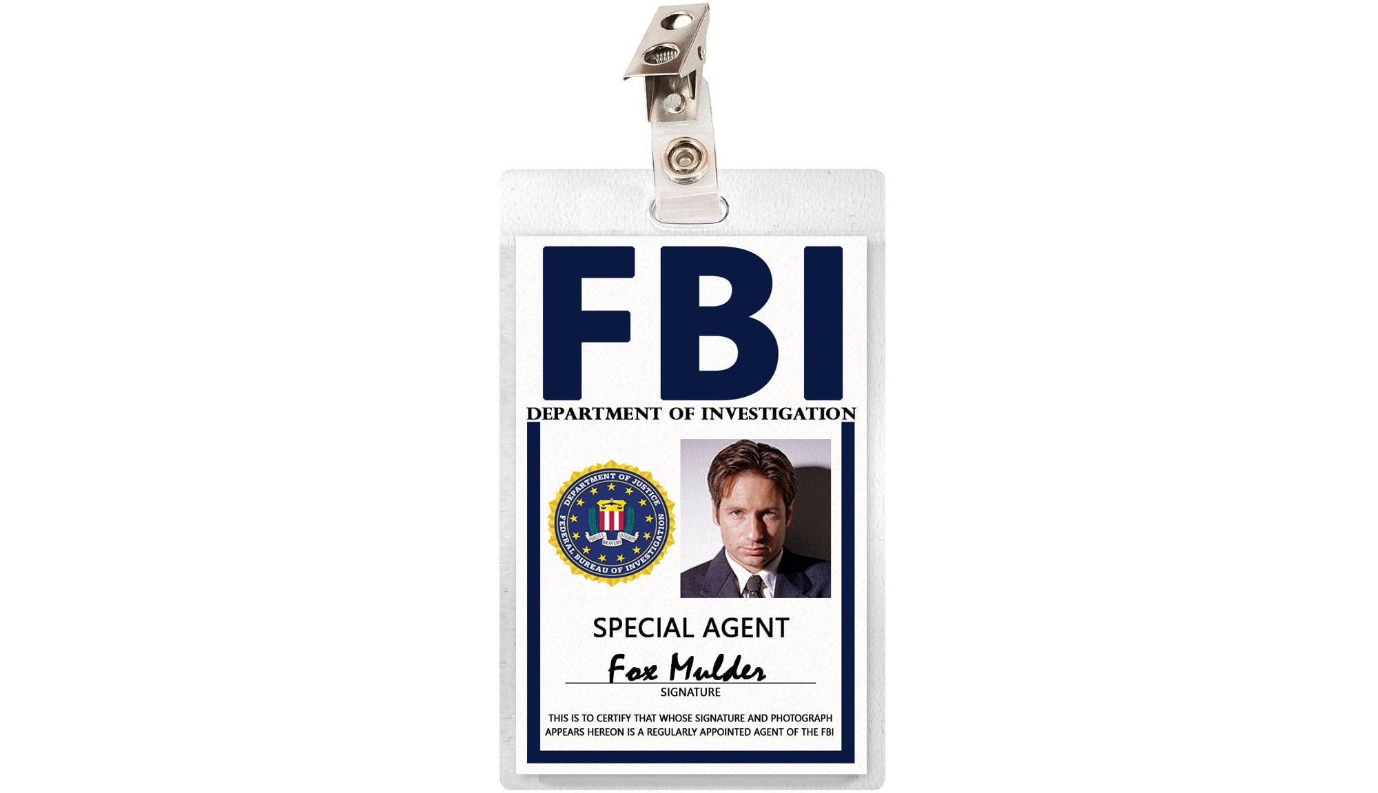 X FILES Fox Mulder ID Badge Name Tag Card Laminate Costume Cosplay