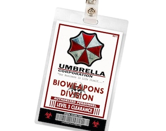 Resident Evil Umbrella Corporation Bioweapons Division ID Badge Card Cosplay Costume Name Tag Prop Laminate Halloween