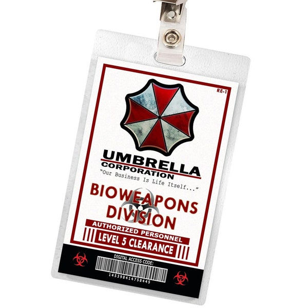 Resident Evil Umbrella Corporation Bioweapons Division ID Badge Card Cosplay Costume Name Tag Prop Laminate Halloween