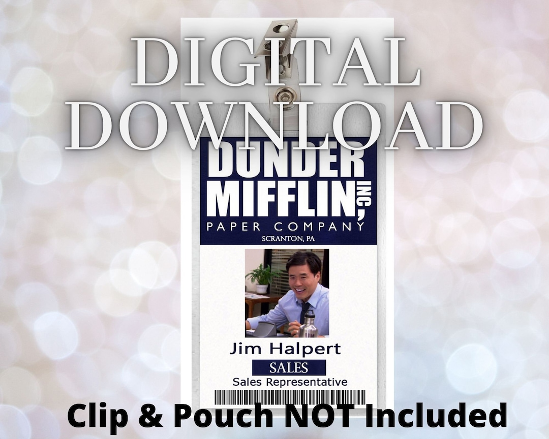 The Office Asian Jim Halpert Dunder Mifflin ID Badge Card Download ...