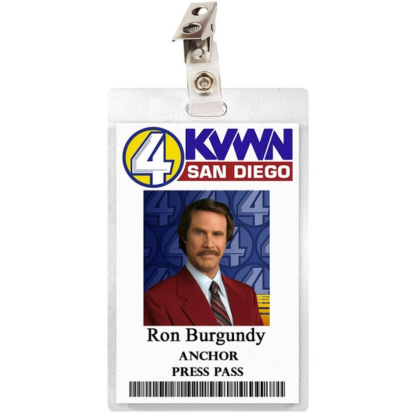 Anchorman ID Badge Ron Burgundy Channel 4 Press News Pass Cosplay Laminate