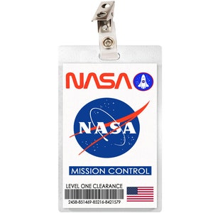 NASA Mission Control ID Badge Card Cosplay Costume Name Tag Halloween Laminate Astronaut