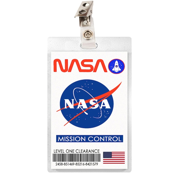 NASA Mission Control ID Badge Card Cosplay Costume Name Tag Halloween Laminate Astronaut