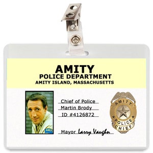 Jaws Martin Brody ID Badge Card Name Tag Cosplay Costume Halloween Laminate Prop Amity Island Beach Lifeguard