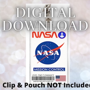 Carta badge ID controllo missione NASA Scarica immagine Etichetta nome costume cosplay Prop Halloween