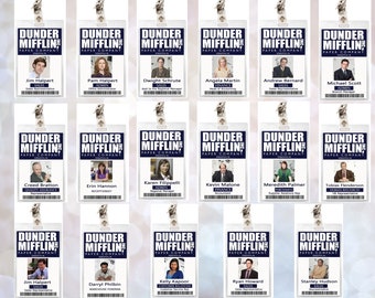 The Office Dunder Mifflin ID Badge Jim Halpert, Pam Halpert, Dwight Schrute, Angela Martin, Michael Scott Cosplay Prop Name Tag Laminate