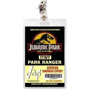 Jurassic Park / World Ranger ID Badge Name Tag Prop for Cosplay Costume Laminate
