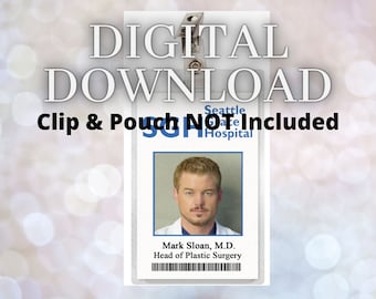 Grey's Anatomy MARK SLOAN Seattle Grace Hospital Credencial de identificación Descargar imagen Etiqueta de nombre Disfraz de médico para cosplay