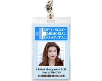 Grey's Anatomy ADDISON MONTGOMERY Grey Sloan Memorial Hospital ID Badge Laminate Name Tag Card Doctor Cosplay Costume