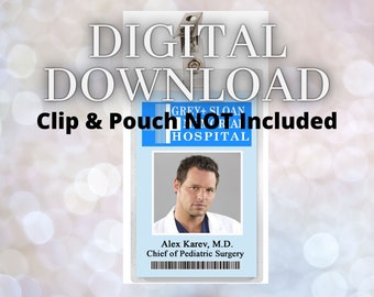 Anatomía de Grey ALEX KAREV Credencial de identificación del Hospital Grey Sloan Memorial Descargar imagen Etiqueta de nombre Disfraz de médico para cosplay