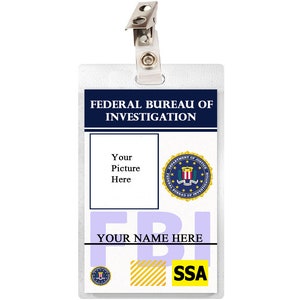 CUSTOM Criminal Minds FBI ID Badge Card Costume Name Tag Prop Laminate Add your name and picture