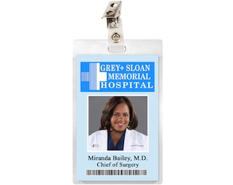 Grey's Anatomy MIRANDA BAILEY Grey Sloan Memorial Hospital ID Badge Name Tag Cosplay Costume Laminate Prop