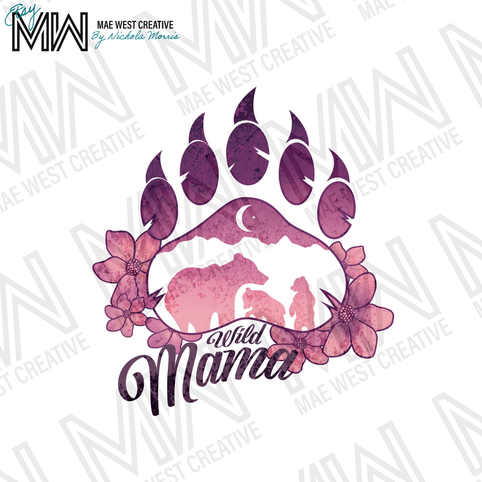 Mama Bear Mom Bear Wild Bear Paw Print PNG Sublimation Baby | Etsy