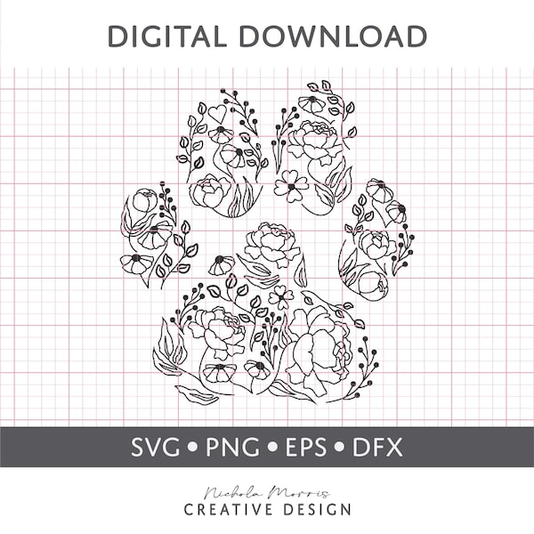 Floral Dog Paw Print SVG | Paw Print SVG | Dog Lover | Dog Mom | Floral Paw Print  | Dog SVG | Digital Download | Cut File |