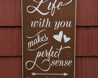 Letrero personalizado "La vida contigo tiene todo el sentido del mundo", regalo de aniversario o boda.