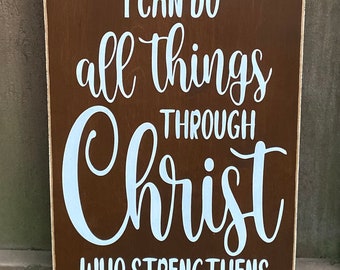 Letrero "Todo lo puedo en Cristo que me fortalece", Arte mural cristiano, Regalo inspirador