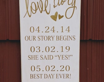 Letrero "Nuestra historia de amor", regalo para esposa, 5.º aniversario
