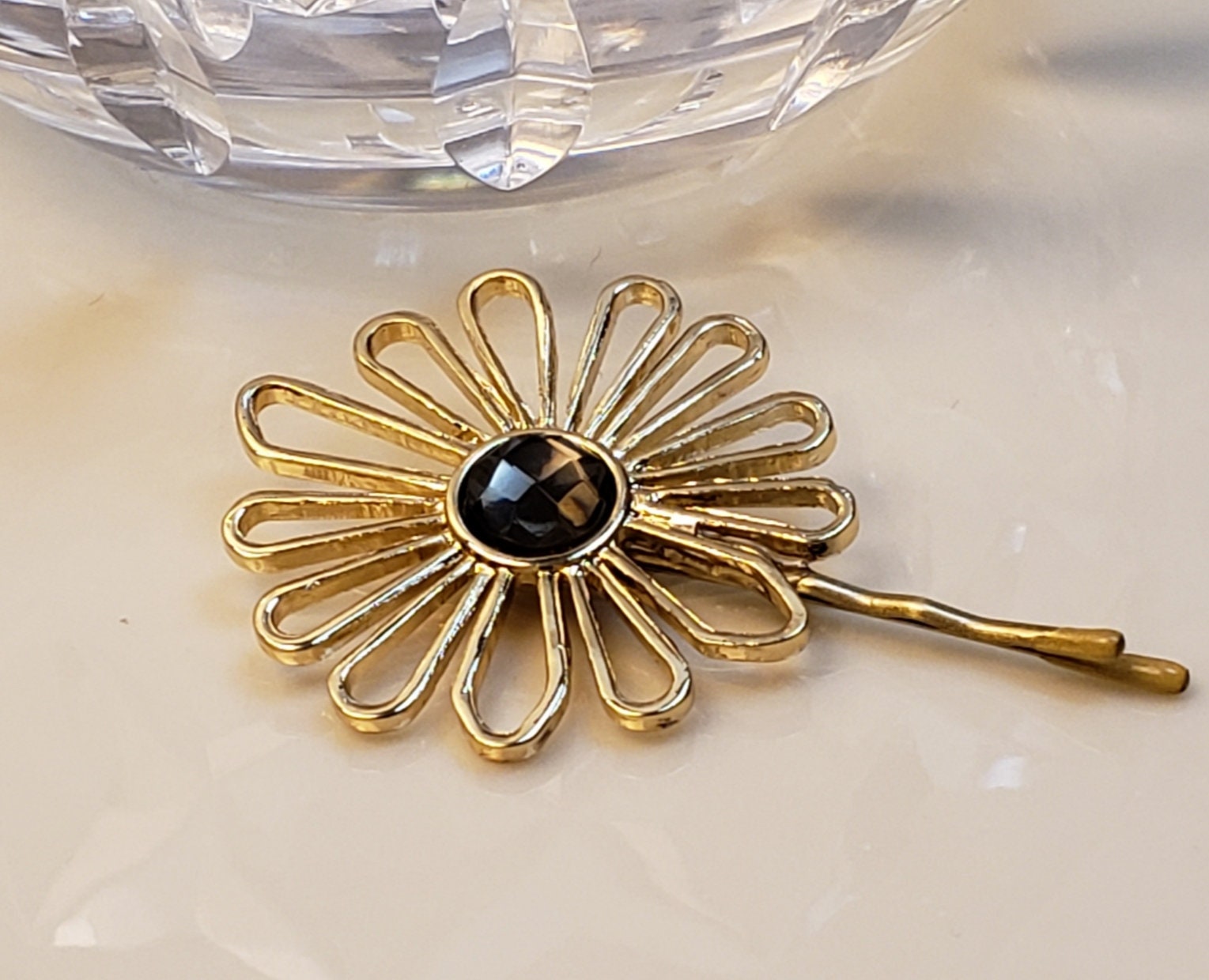 Boho Gold Daisy Tichel And Hair Pin Decorative Bobby Pin