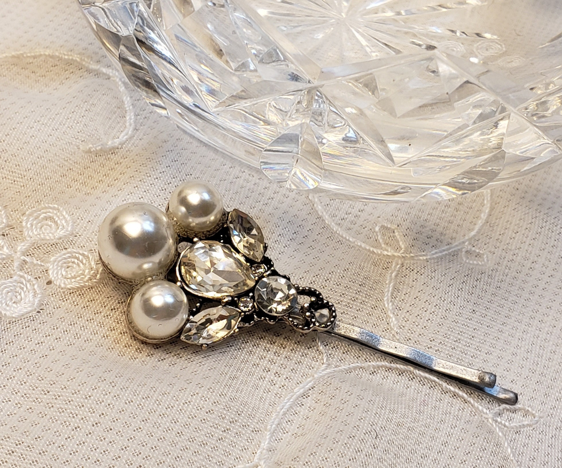 White Pearl And Diamond Tichel Pin Wedding Hair Pin Decorative