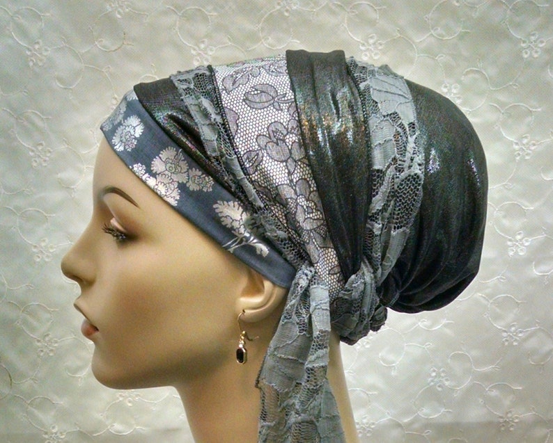 Chic Grey Sinar Tichel Head Scarf Accessories Jewish Hair Etsy
