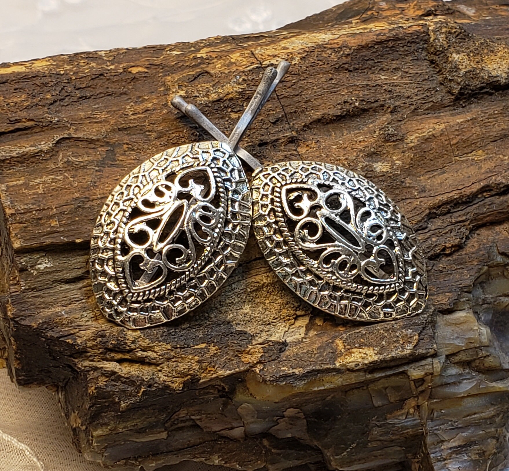 Set Of Two Boho Silver Tichel Pin Wedding Hair Pin Decorative Bobby