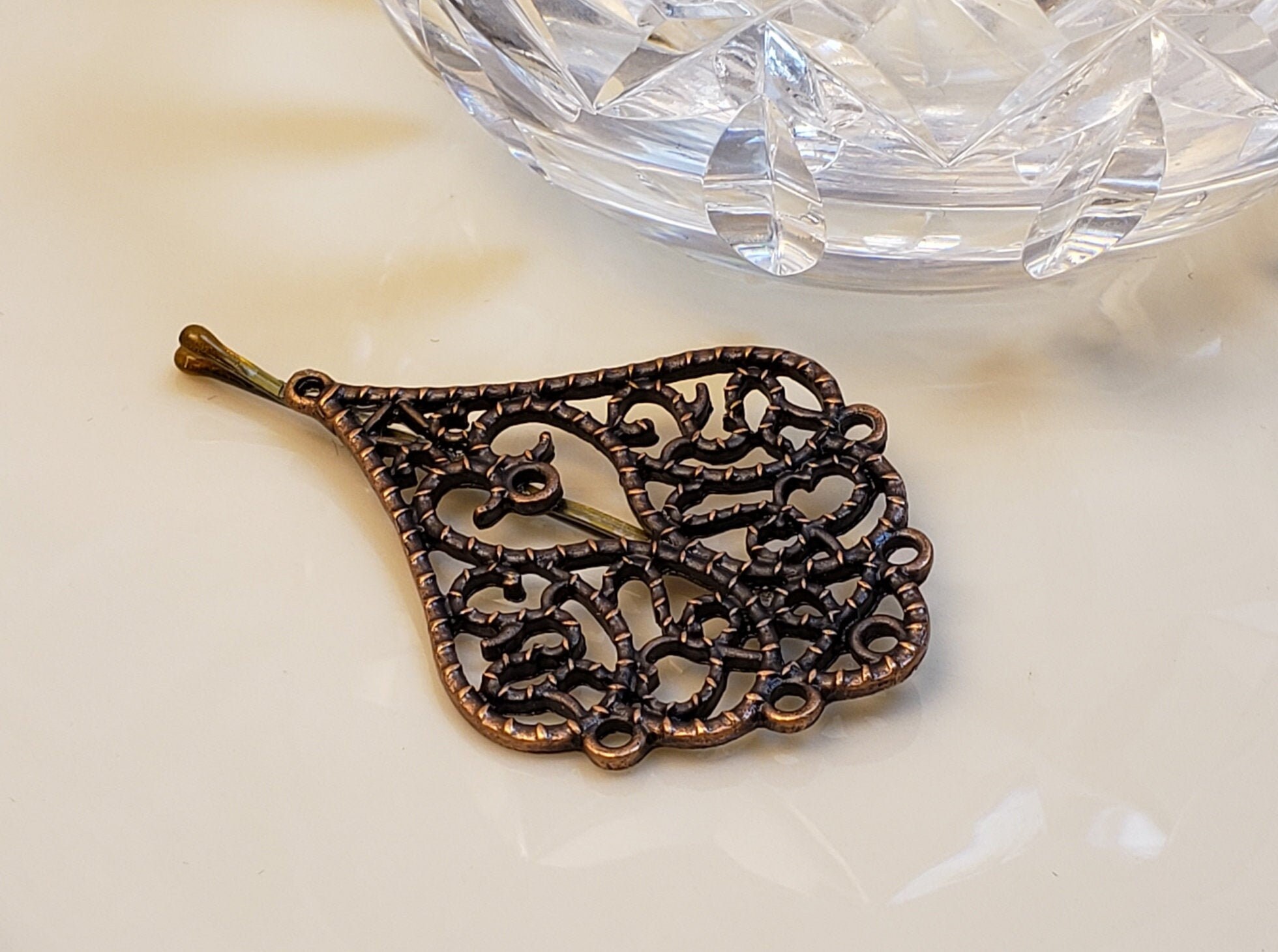 Bronze Intricately Patterned Tichel And Hair Decorative Bobby Pin