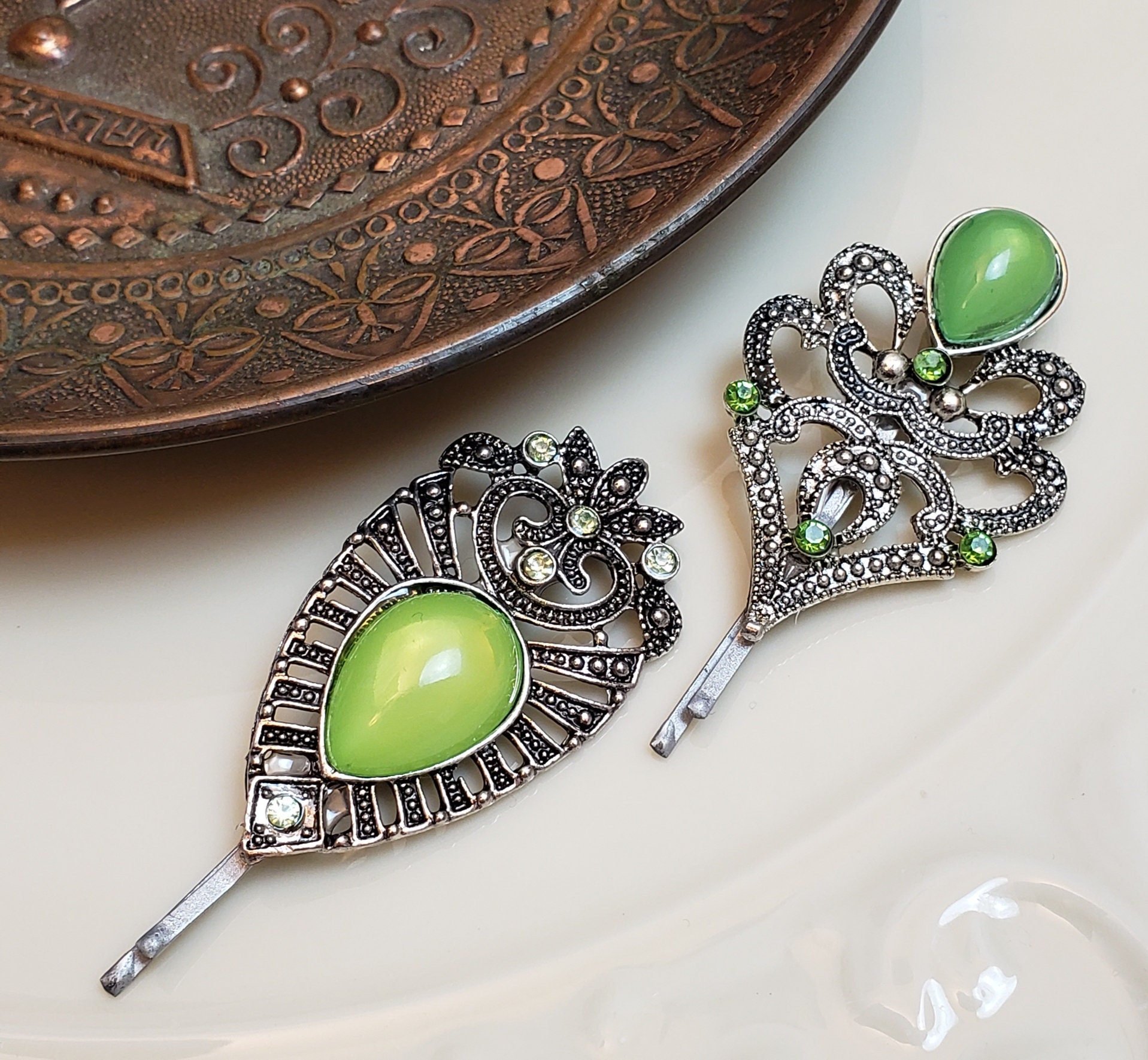 Choice Of Lime Green Bohemian Tichel Hair Pins Decorative Bobby