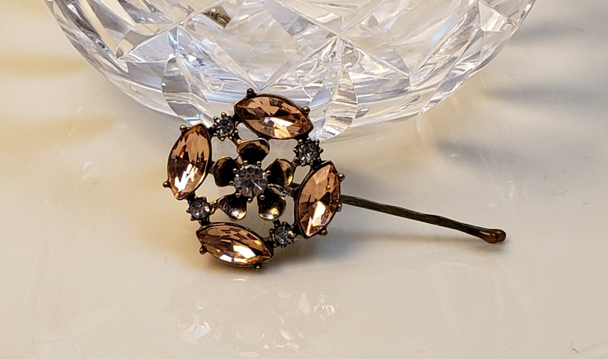 Stunning Peach Floral Tichel And Hair Pin Head Scarf Pin Decorative