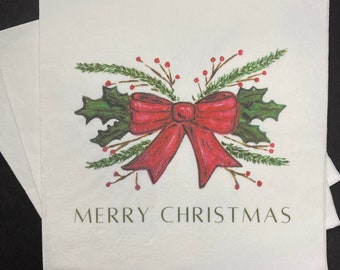 Merry Christmas Greenery Cocktail Napkins