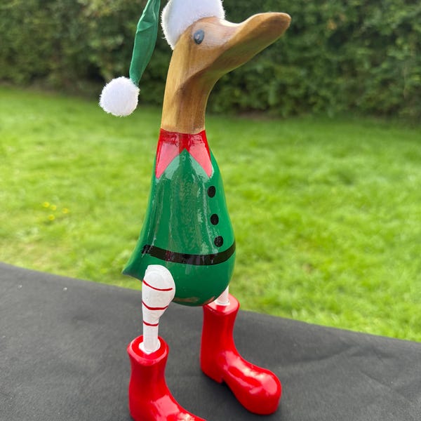 STUNNING hand painted wooden Duck (Elf / christmas)