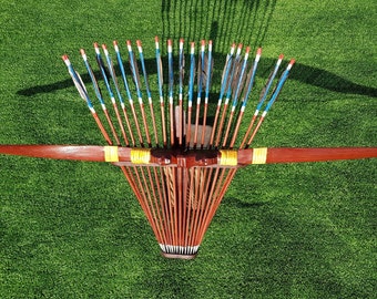 Conjunto de arco e flecha recurvo tradicional (completo com 20 flechas e suporte)