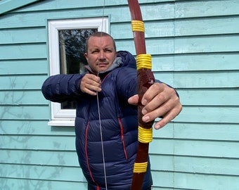Conjunto de arco e flecha recurvo tradicional com 10 flechas e aljava (esculpido à mão / pintado à mão)
