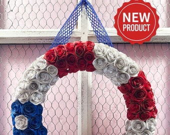 Handmade Paper Flower Wreath "Fourth of July" - Red, White and Blue, Wedding, Independance Day, Friendship, Decor, Other, 4th of July