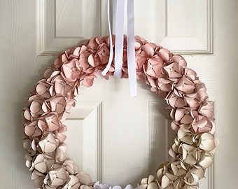 Wreath in Shades of Pink - Handmade Paper Flower Hydrangeas - Great for Baby's Room, Wedding Decor, Bridal