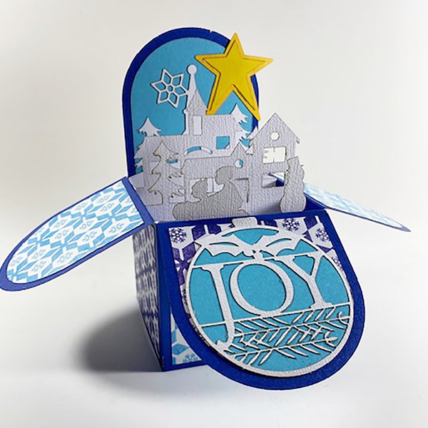 Pop Up Box Card - Joy" Holiday Card, Tiny Houses Box Card