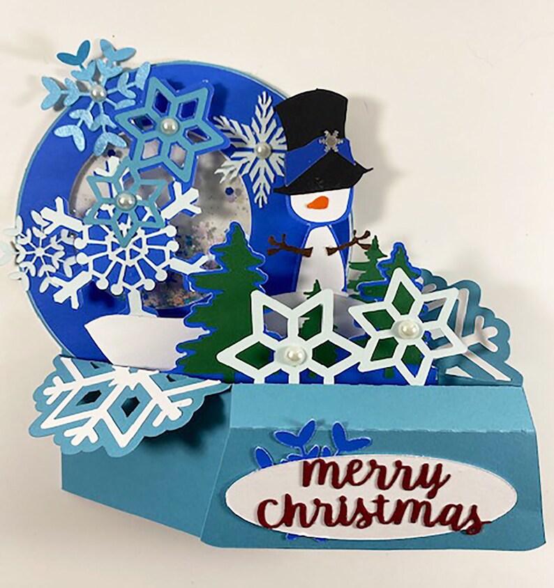 Snow Globe SHAKER BOX With Snowman and Snowflakes Box Card merry ...