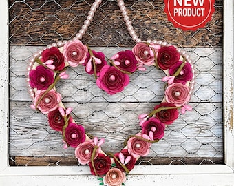 Handmade Paper Flower Wreath - with Pink and Red Rossettes - Valentines Gift Idea, Wall Hanging, Decor