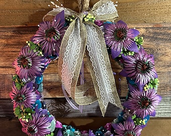 Handmade Paper Flower Wreath of Shades of Purples, Clematis Flower