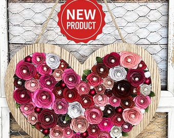 Handmade Paper Flower Plaques - with Pink and Red Rossettes - Valentines Gift Idea