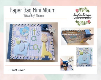 Handmade Paper Bag Mini Album for Baby Boy - "It's a Boy" - Baby Memory Book, Nursery, Shower Gift