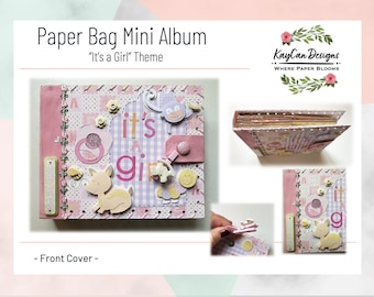 Handmade Paper Bag Mini Album for Baby Girl - "It's a Girl" - Baby Memory Book, Nursery, Shower Gift