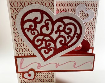 3 Dimensional Box Card/Z Fold Card - Happy Valentines Day,Love Handmade Greeting Card