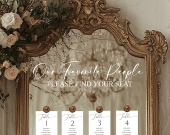 Seating Chart Printable Template, Editable Wedding Seating Chart, Table Numbers 4x7 Printable Wedding Table Numbers
