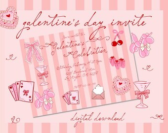 Galentine's Day Invitation Template | Pink Valentine Party Invite | Digital Galentine's Celebration| Editable Printable Invite