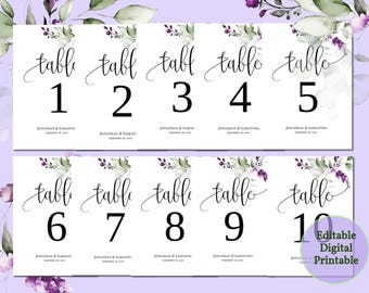 EDITABLE DOWNLOAD Wedding Table Numbers 5x7, Printable Wedding Table Numbers, Edit Online in Templett - PDF