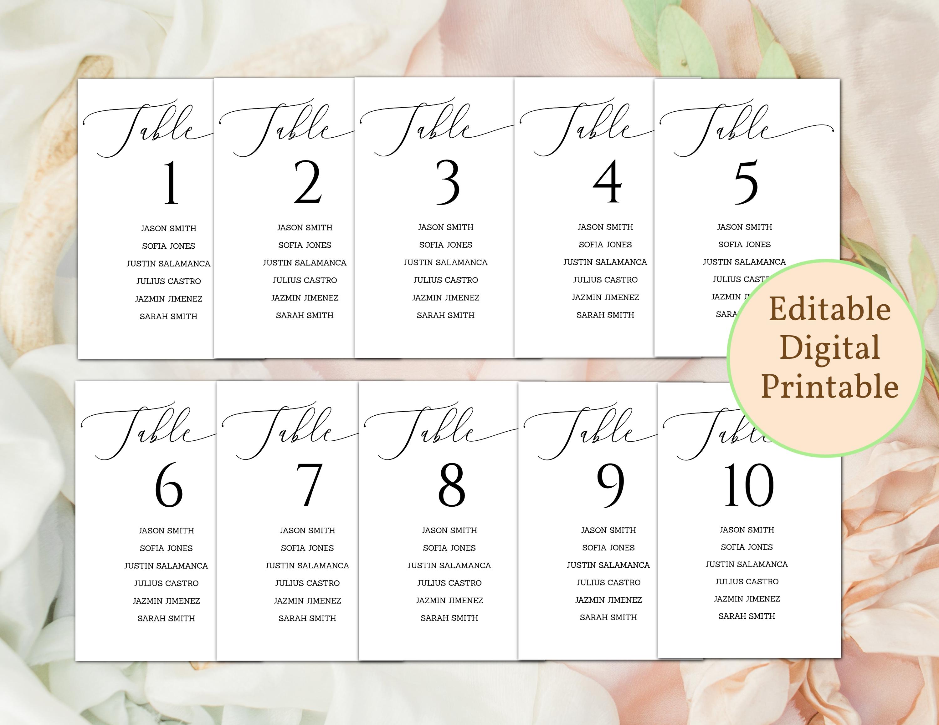 Seating Chart Numbers Seating Chart Printable Template, Editable Wedding Seating Chart, Table ...
