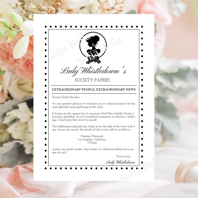 Lady Whistledown Society Papers Editable Template Etsy