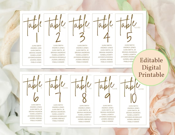 Seating Chart Printable Template, Editable Wedding Seating Chart, Table Numbers 4x7 Printable Wedding Table Numbers