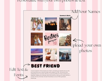 Best Friend Photo Collage Template, Personalized Bestie Gift, Friendship Definition Print, Editable Canva, Best Friend Digital Download